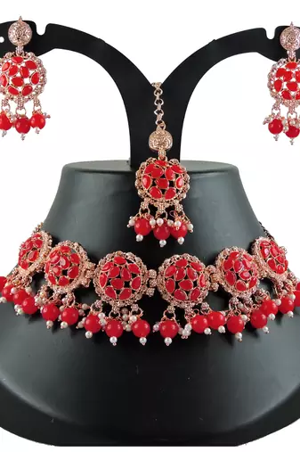 Red designer function wear ad necklace set