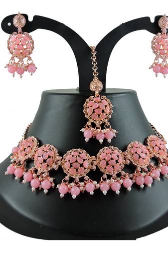 Pink designer function wear ad necklace set