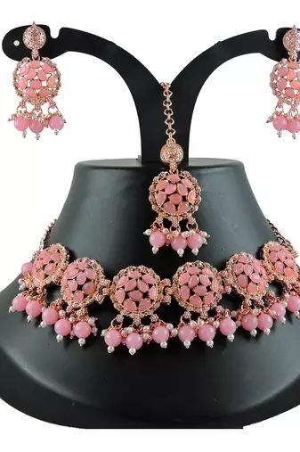 Pink designer function wear ad necklace set