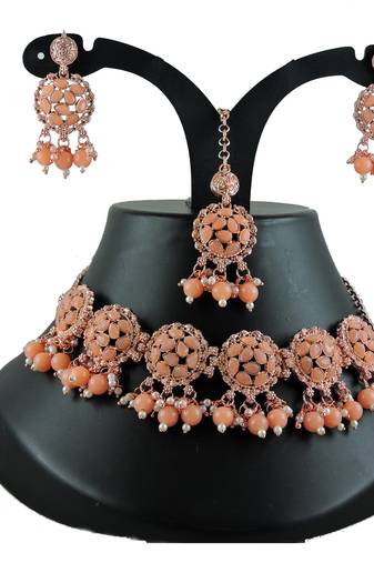 Orange designer function wear ad necklace set