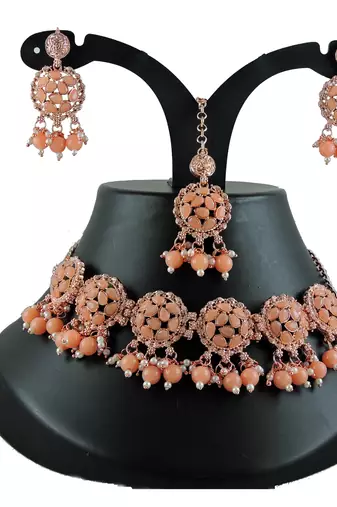 Orange designer function wear ad necklace set