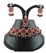 Maroon designer function wear ad necklace set