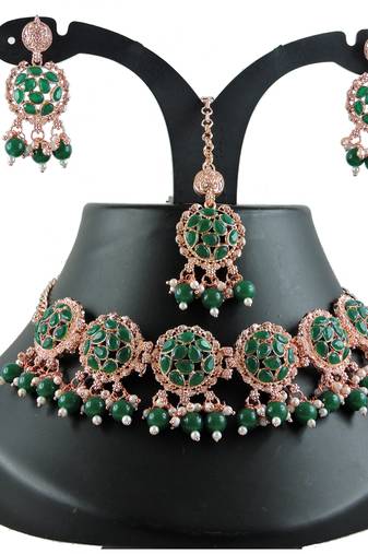 Green designer function wear ad necklace set