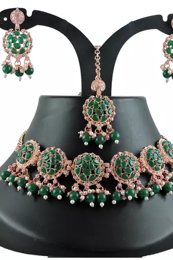 Green designer function wear ad necklace set