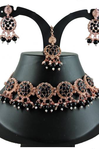 Black designer function wear ad necklace set