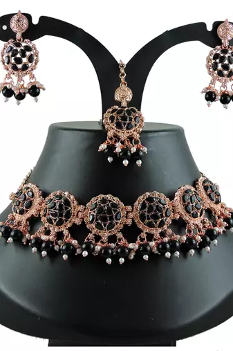 Black designer function wear ad necklace set