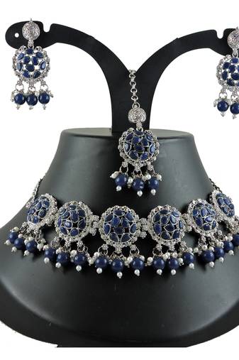 Blue designer function wear ad necklace set