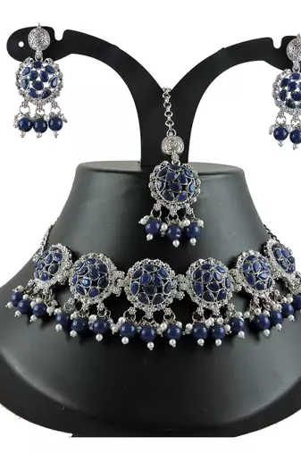 Blue designer function wear ad necklace set