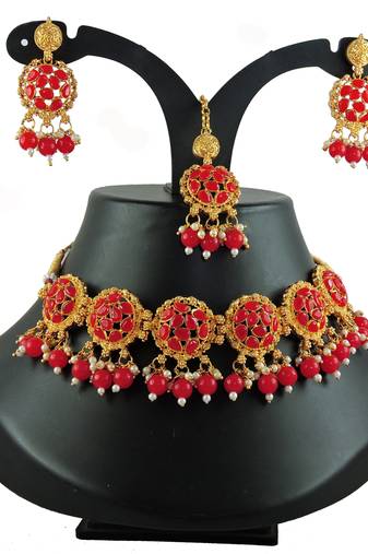 Red designer function wear ad necklace set