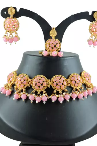 Pink designer function wear ad necklace set