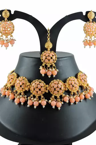 Orange designer function wear ad necklace set