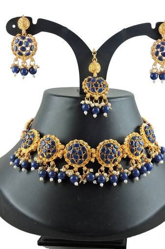 Blue designer function wear ad necklace set