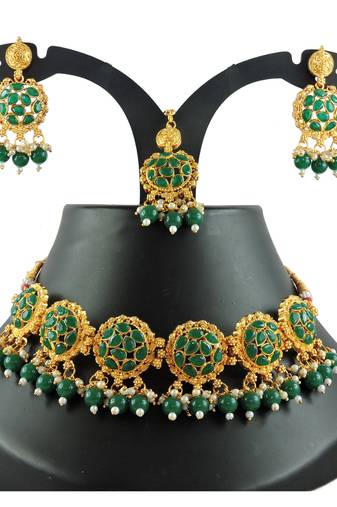 Green designer function wear ad necklace set