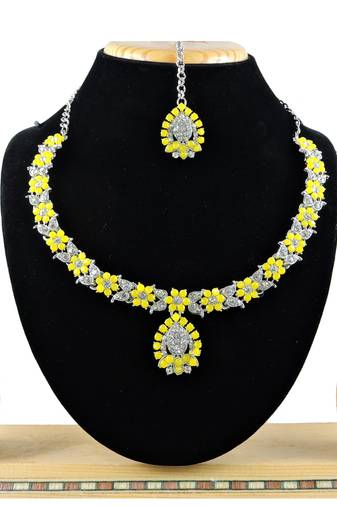 Yellow designer function wear ad necklace set
