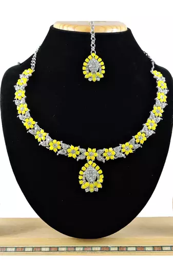 Yellow designer function wear ad necklace set