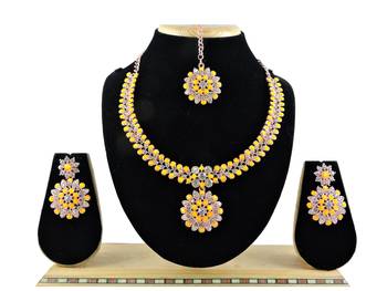 Yellow designer function wear ad necklace set 1