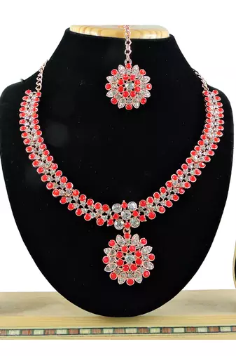 Red designer function wear ad necklace set
