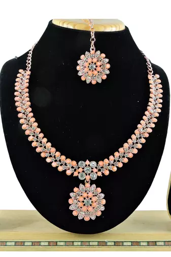 Orange designer function wear ad necklace set