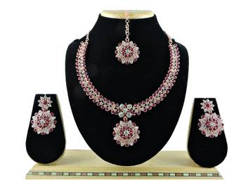 Maroon designer function wear ad necklace set 1