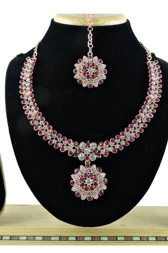 Maroon designer function wear ad necklace set
