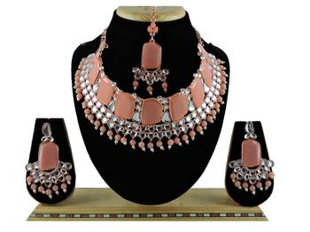 Orange designer function wear ad necklace set 1