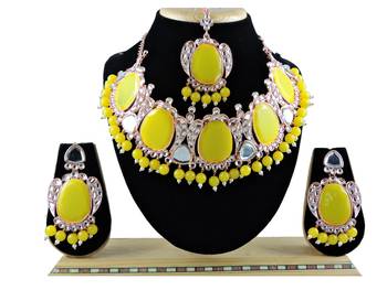 Yellow designer function wear ad necklace set 1