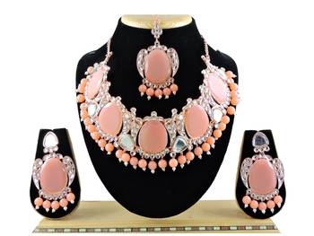 Orange designer function wear ad necklace set 1