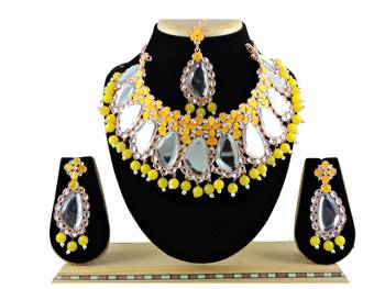 Yellow designer function wear ad necklace set 1