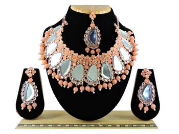 Orange designer function wear ad necklace set 1