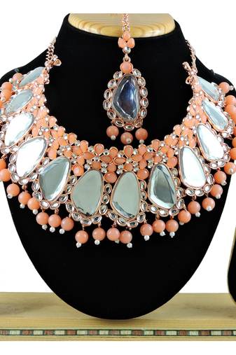 Orange designer function wear ad necklace set