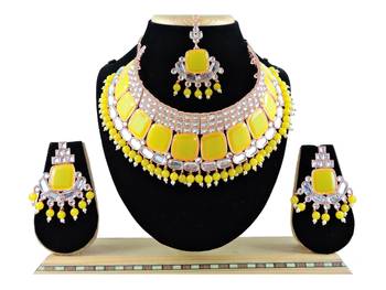 Yellow designer function wear ad necklace set 1
