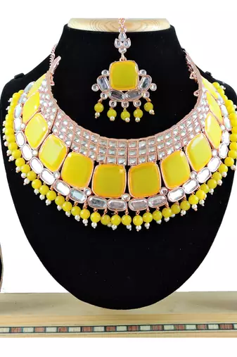 Yellow designer function wear ad necklace set