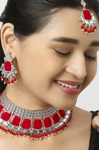 Red designer function wear ad necklace set