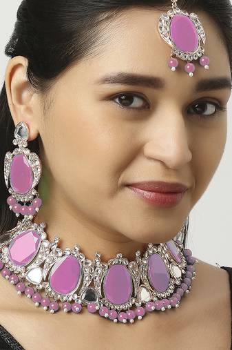 Pink designer function wear ad necklace set