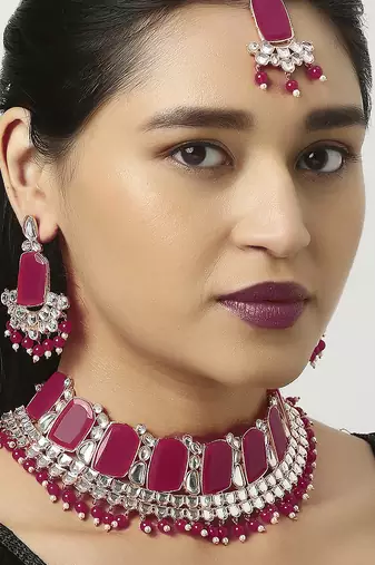 Red designer function wear ad necklace set