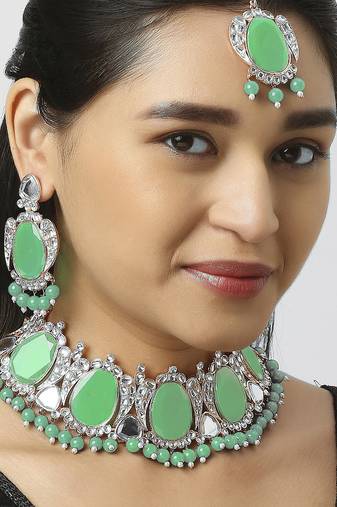 Green designer function wear ad necklace set