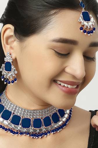 Blue designer function wear ad necklace set