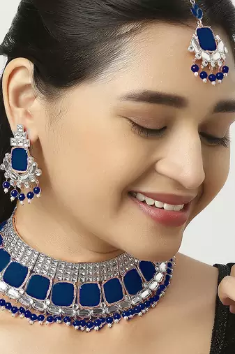 Blue designer function wear ad necklace set