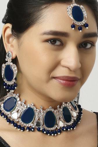 Blue designer function wear ad necklace set