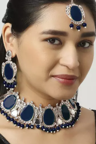 Blue designer function wear ad necklace set