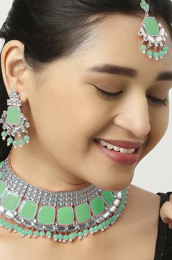 Green designer function wear ad necklace set