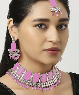 Pink designer function wear ad necklace set 1
