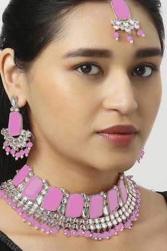 Pink designer function wear ad necklace set