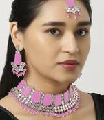 Pink designer function wear ad necklace set