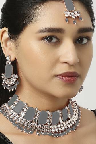 Grey designer function wear ad necklace set