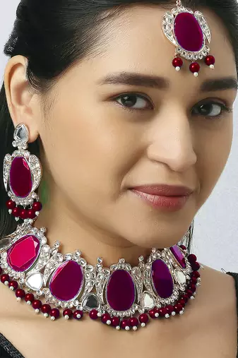 Red designer function wear ad necklace set