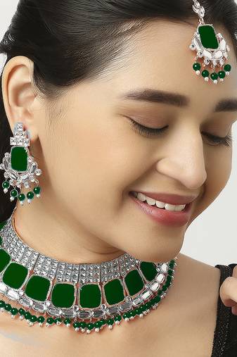 Green designer function wear ad necklace set