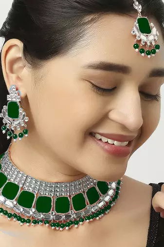 Green designer function wear ad necklace set