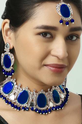 Blue designer function wear ad necklace set