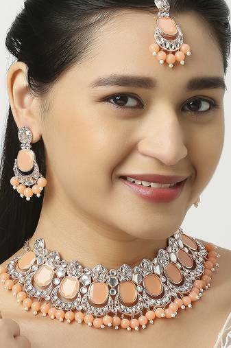 Orange designer function wear ad necklace set